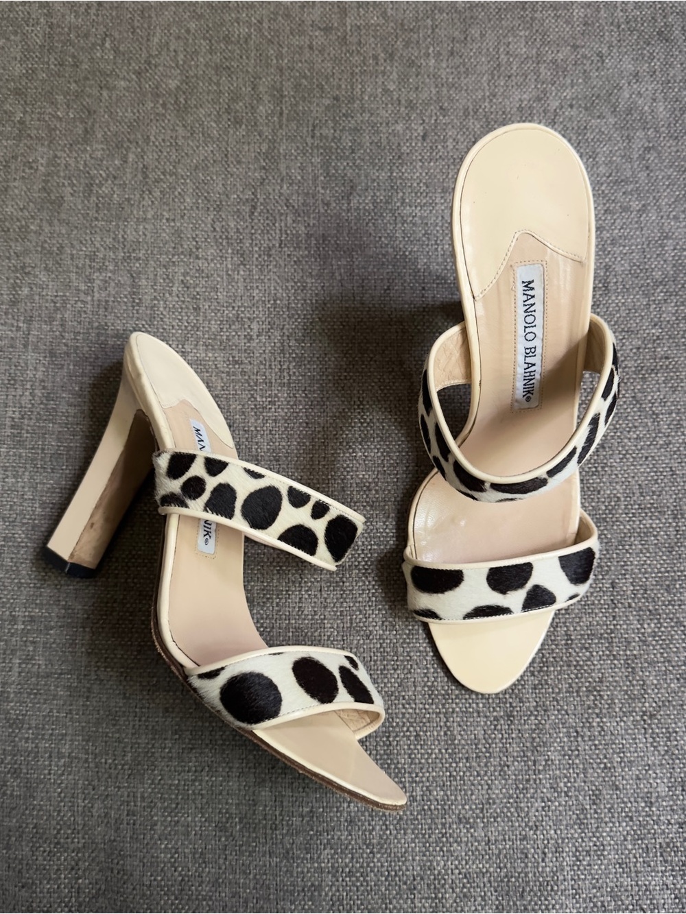 Vintage Manolo Blahnik pony hair & patent leather Dalmatian heels